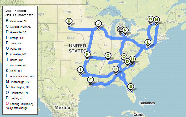 2018 Chad Pipkens Bass Tournaments Mapped Out
