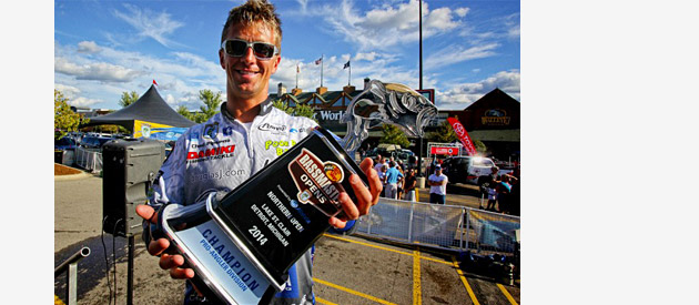 Chad Pipkens with his Bassmaster Lake St. Clair trophy. Credit: James Overstreet