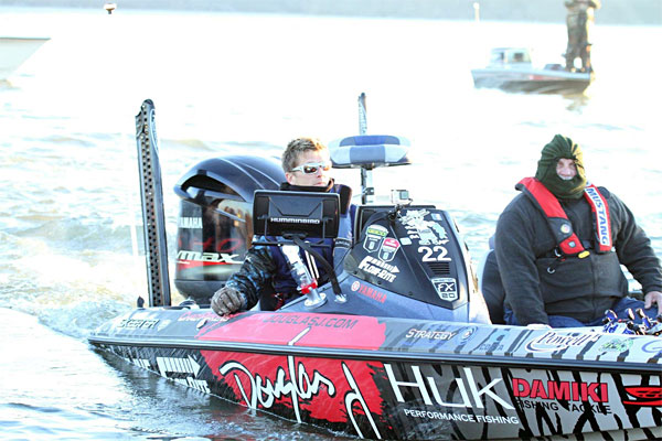 Chad Pipkens prepares for blast off during the 2016 Bassmaster Classic in his Douglas J wrapped Skeeter Bass Boat.