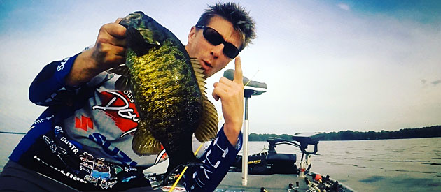 Bassmaster Elite Angler Chad Pipkens celebrates another great Oneida Lake smallmouth bass on the way to his Northern Open Top Ten finish!