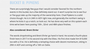 As depicted on Fantasy Fishing, Chad Pipkens was a popular contender at the St. Lawrence River due to his previous successes. Fantasy Fishing