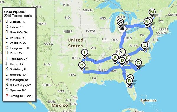 Chad Pipkens 2019 bass tournaments travel mapped out