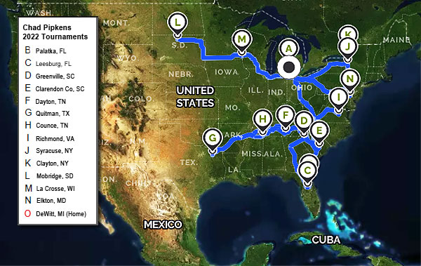 2022 Bass tournaments travel map Chad Pipkens - Website version-20220222